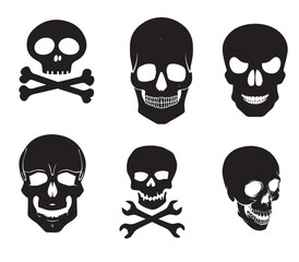 Human skulls set. Skull silhouettes. Skull icons set. Collection of drawings human skulls. Vector illustration
