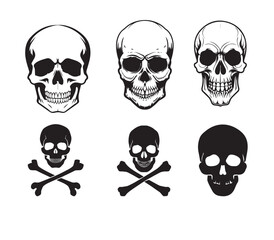 Skull silhouette, isolated on white background. Vector illustration, traditional Halloween decorative element. Halloween silhouette black skull logo - for scary design or decor.
