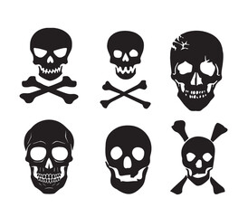 Skull silhouette, isolated on white background. Vector illustration, traditional Halloween decorative element. Halloween silhouette black skull logo - for scary design or decor.
