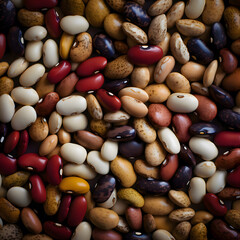 Many beans, many colors, many varieties, grains, including soybeans, red beans, green beans, black beans.