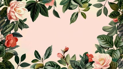 A beautiful floral frame featuring vibrant leaves and soft pastels, ideal for invitations, announcements, or any project needing a delightful touch of nature to enhance its presentation