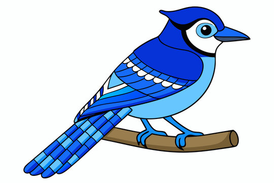 recommend clip art: Kawaii Blue Jay Perched on a Branch Vector Illustration Clipart