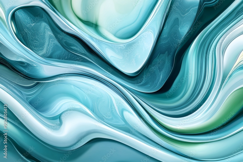 Poster an abstract shape of mint green and seafoam blue infused with generative ai to create a mesmerizing 