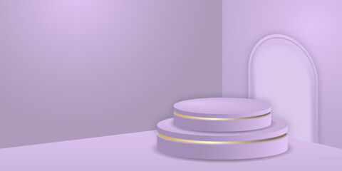 Abstract purple cylinder podium scene background. Product presentation, mock up, show cosmetic product, Podium, stage pedestal or platform