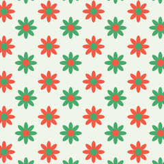 Seamless pattern for Christmas.Flowers repeat pattern in green and red isolated on background.Vector graphic illustration.