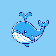 Cute Blue Whale Cartoon Icon Illustration