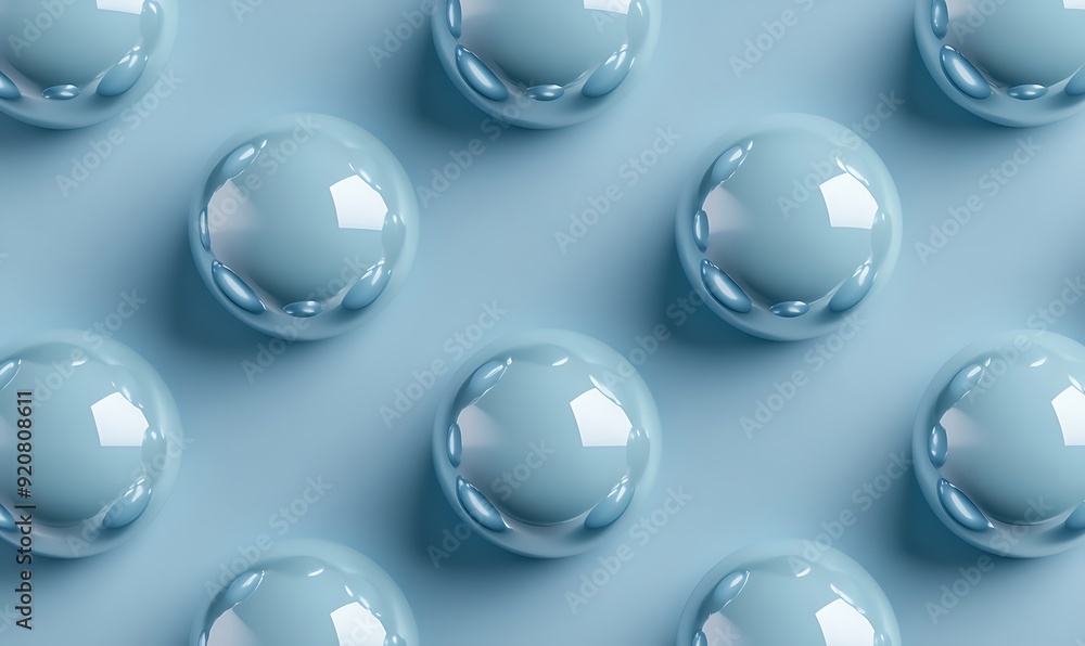 Poster seamless 3d chambray blue sphere grid with subtle reflections and shadows