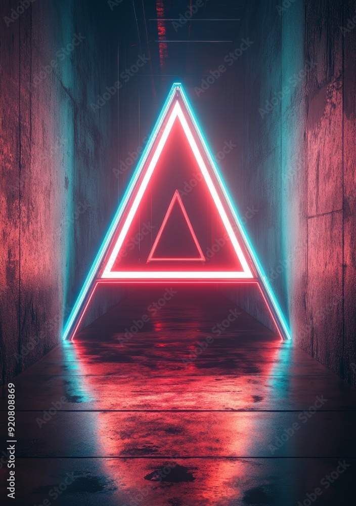 Aufkleber this is a 3d render with neon lights, a triangle tunnel, and abstract geometric patterns