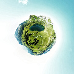 Little tiny Planet : Panoramique du lac Seebergsee vu du ciel 