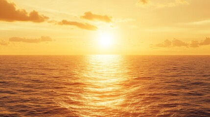 Obraz premium Tranquil Golden Sunset Over Ocean with Vibrant Colors and Copy Space