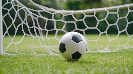 A soccer ball flies into the goal net, capturing the thrill of the game on a lush green football field