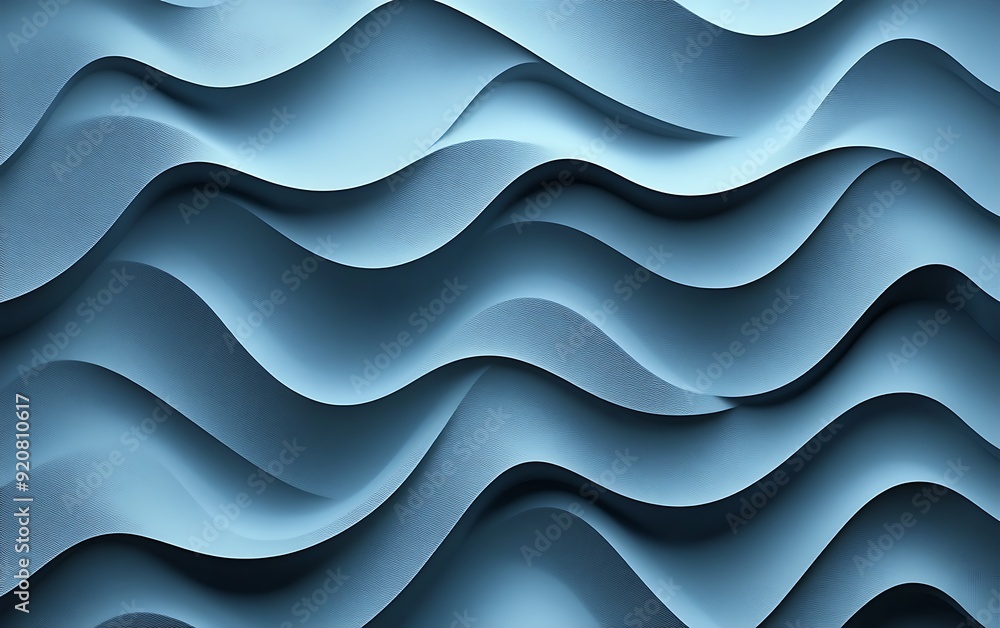 Poster seamless 3d wallpaper with overlapping wavy lines in chambray blue