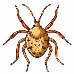 Obraz premium Cartoon illustration of a brown beetle with black spots on a white background.