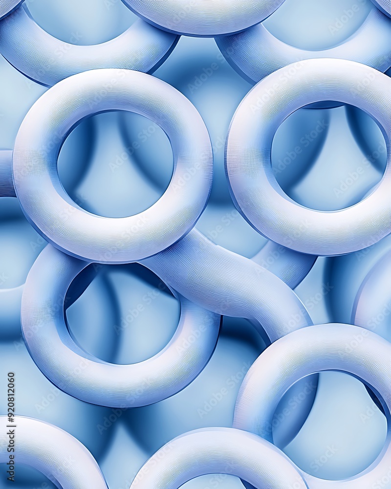 Fototapete seamless 3d chambray blue interlocking circular patterns with soft shadows