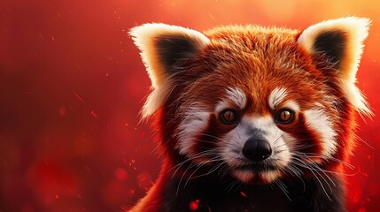 Adorable red panda on a vibrant red background 32k, full ultra HD, high resolution