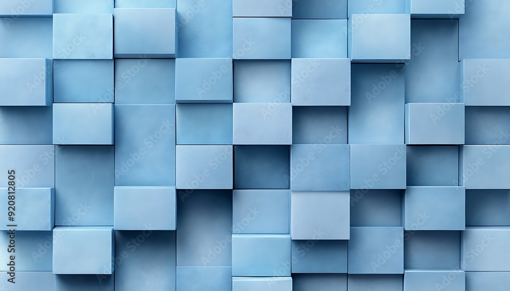 Aufkleber Seamless 3D Chambray Blue Cube Pattern with Depth and Dimension