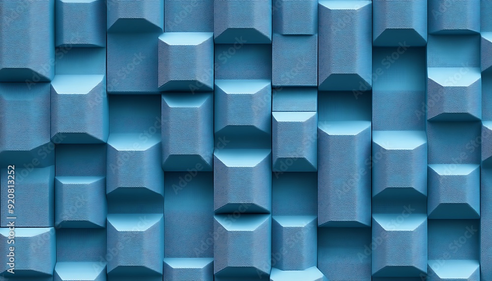 Poster Seamless 3D Chambray Blue Cube Pattern with Depth and Dimension