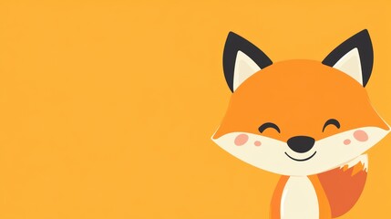 Obraz premium Cute cartoon fox with orange fur and a smile on a yellow background.