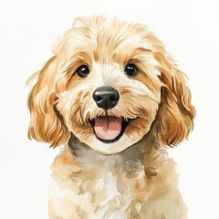 Minimalist Watercolor Painting of a Cheerful Cockapoo  Playful and Adorable Dog Art