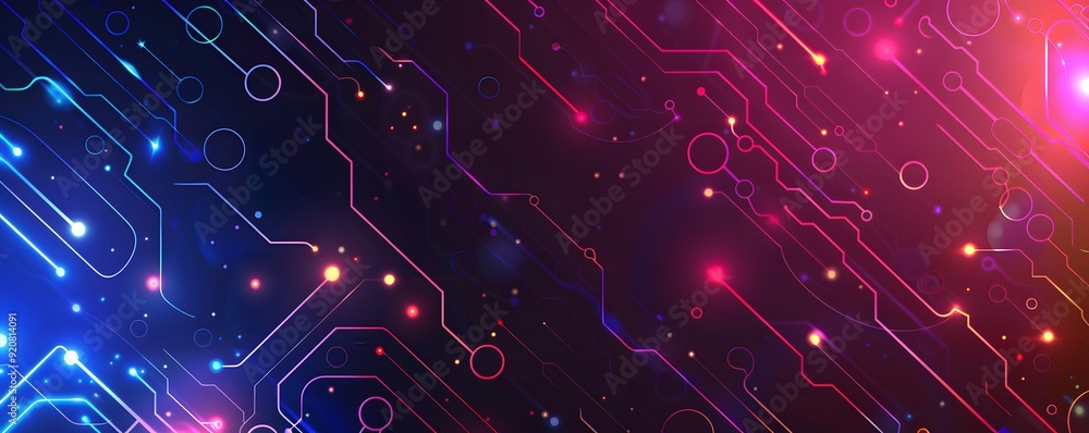 Poster abstract glowing circuitry with diagonal lines and circles