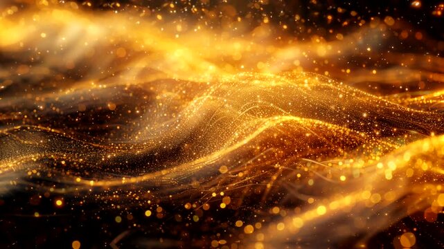 Gold and black particle wave background