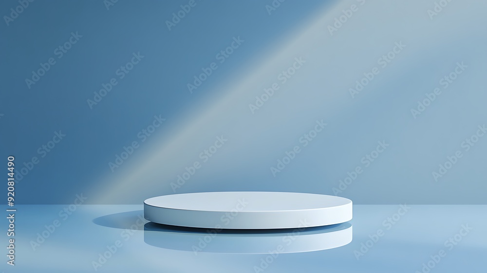 Poster 3d rendering of minimalist product display with chambray blue background