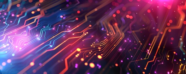 Fototapeta premium Abstract Neon Circuit Board with Glowing Lines and Dots