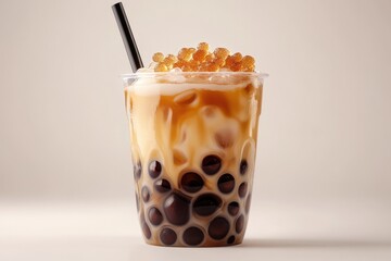 Brown Sugar Boba Drink: Delicious Asian Beverage with Pearl Balls in Caramel Brown Sugar Flavor