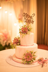 Beautiful wedding cake in light background