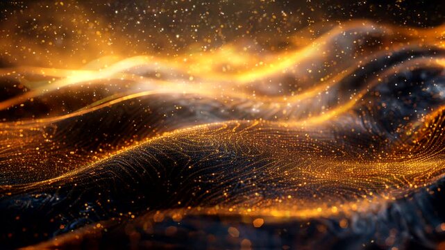 Gold and black particle wave background
