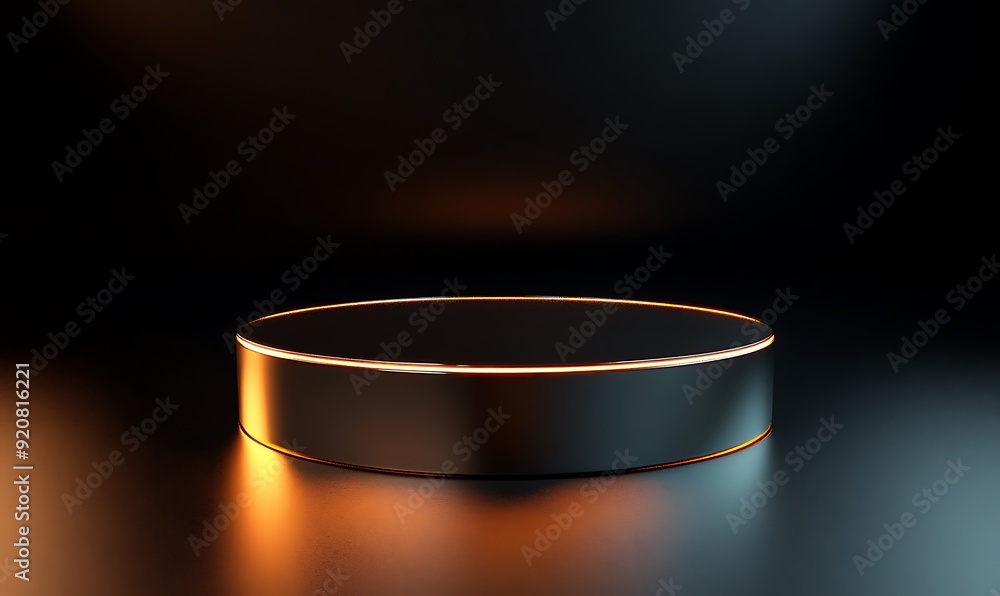 Aufkleber 3d rendering of circular metallic pedestal with high-contrast lighting