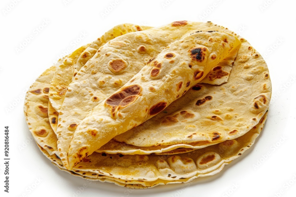 Wall mural stack of homemade flour tortillas, flatbread isolated on a white background. tortilla, roti, chapati