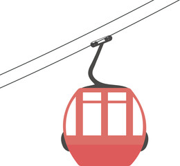 Cable car, red cabin in vector. Vector illustration