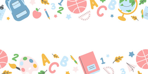 School supplies vector illustration. Horizontal banner, back to school