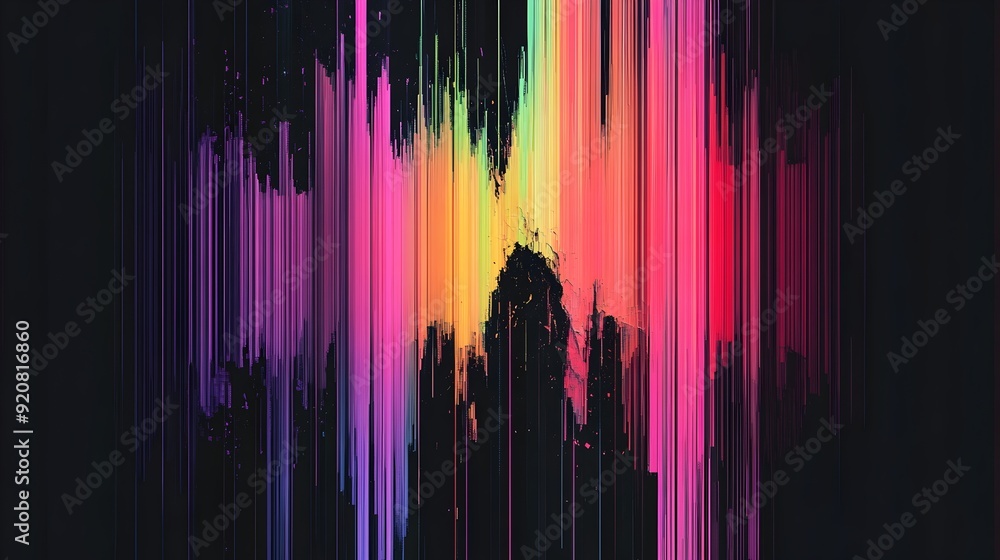 Aufkleber vibrant glitch art with colorful digital distortion and abstract patterns