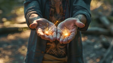 Healing young man hand