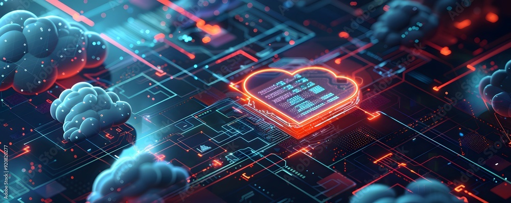 Poster digital heart with cloud computing and circuitry