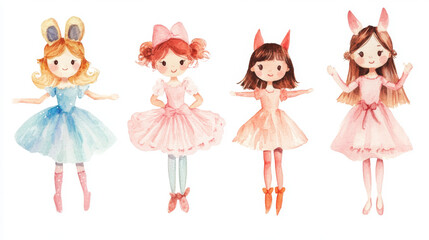 A collection of watercolor illustrations featuring costume party elements like hats, masks, and festive attire, perfect for themed celebrations and event designs.
