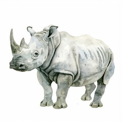 Obraz premium Minimalist Watercolor Painting of a Friendly Rhinoceros Gentle Giant Captured in Soft Brushstrokes
