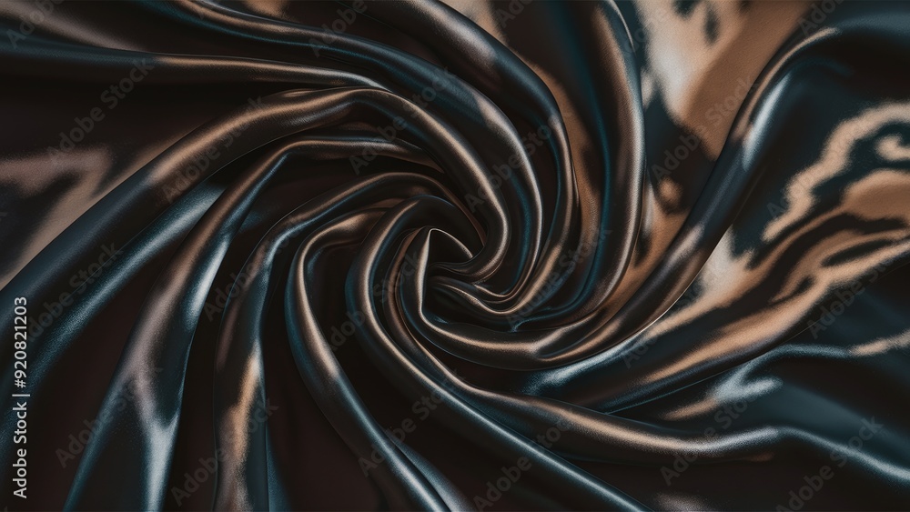 Poster luxurious abstract satin fabric texture featuring a dark shiny design with a beautiful blurred wave 