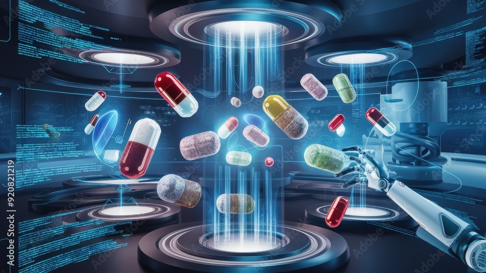 Poster 3d illustration of pharmaceuticals for uiux web app and presentation use