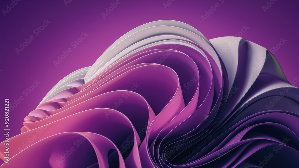 Poster wavy layers in a white to purple gradient over a vibrant purple background concept of color shape an