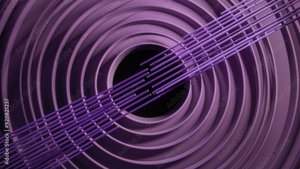 Poster concentric circles created by purple lines forming an artistic line design 3d illustration suitable 