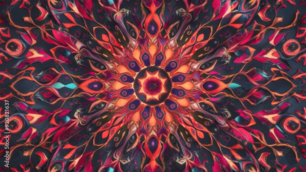 Poster intricate repeating patterns create a vibrant and precise digital allover design on fabric