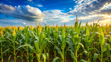 Lush Cornfield Under Dramatic Sky in Summer