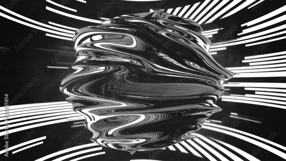 Poster abstract black and white distorted motion effect with a glitch texture monochrome digital background