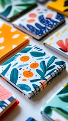 top view of art notebooks background 