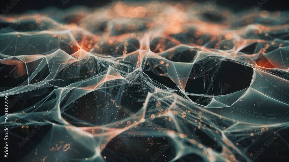 Poster abstract 3d illustration of a digital particle network