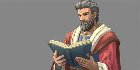 Fototapeta premium The evangelist. Biblical character. Portrait of a bearded man with a book in his hands