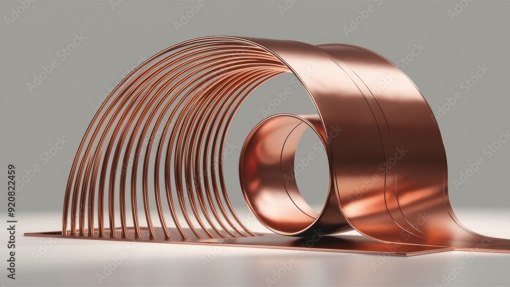 Poster elegant semicircular copper coil modern 3d abstract design on isolated background highquality render